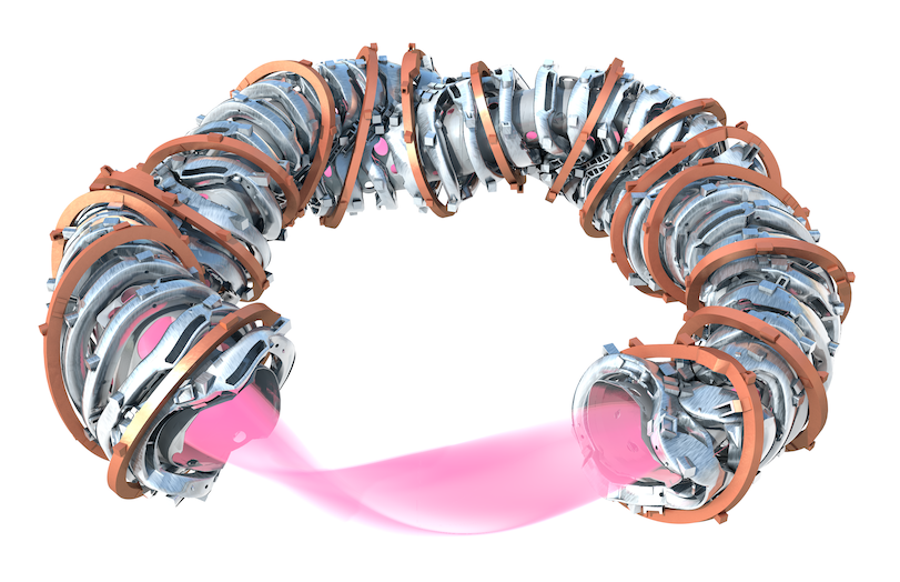 A computer-generated rendering of the inner planar and non-planar coils of the Wendelstein X-7 stellarator fusion device. 