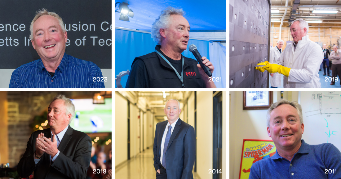 A photo grid of six candid and portrait photographs featuring Dennis Whyte in 2011, 2014, 2018, 2019, 2021, and 2023.